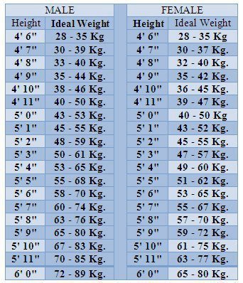 ideal height and weight chart