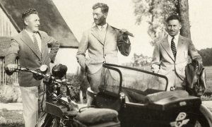 Before the fall-out . . . Rudi Dassler (left) and brother Adi (right) with German sports minister H Waitzer in 1930