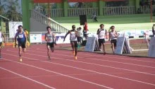 Thomas (black guy) leads the field in the National Mens 100m.